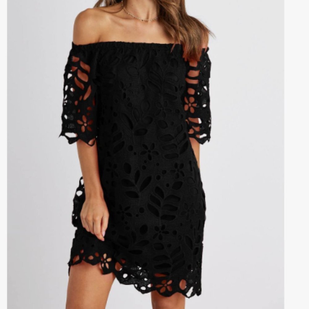 Pretty Garden Black Off the Shoulder Vintage Floral Lace Midi Dress Size‎ M New!